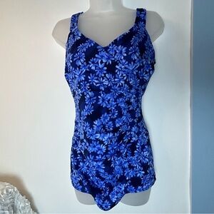 Maxine‎ Blue Floral 1PC Swimsuit Medium